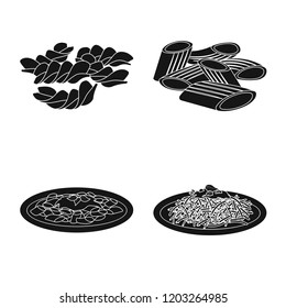 Isolated object of pasta and carbohydrate sign. Set of pasta and macaroni stock symbol for web.