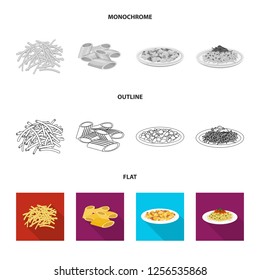 Isolated object of pasta and carbohydrate sign. Set of pasta and macaroni vector icon for stock.