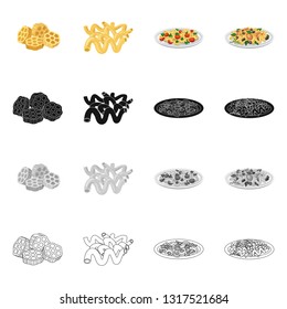 Isolated object of pasta and carbohydrate sign. Collection of pasta and macaroni stock vector illustration.