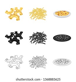 Isolated object of pasta and carbohydrate sign. Collection of pasta and macaroni vector icon for stock.