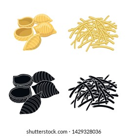 Isolated object of pasta and carbohydrate sign. Set of pasta and macaroni stock symbol for web.