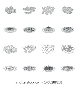 Isolated object of pasta and carbohydrate sign. Collection of pasta and macaroni stock symbol for web.