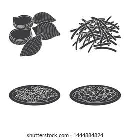Isolated object of pasta and carbohydrate sign. Set of pasta and macaroni stock symbol for web.