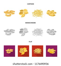 Isolated object of pasta and carbohydrate symbol. Set of pasta and macaroni stock vector illustration.