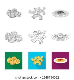 Isolated object of pasta and carbohydrate symbol. Collection of pasta and macaroni stock symbol for web.