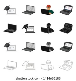 Isolated object of pc and screen icon. Set of pc and monitor vector icon for stock.