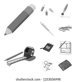 Isolated object of pencil and sharpen icon. Collection of pencil and color stock vector illustration.