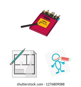 Isolated object of pencil and sharpen logo. Set of pencil and color vector icon for stock.