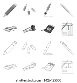 Isolated object of pencil and sharpen sign. Collection of pencil and color stock symbol for web.