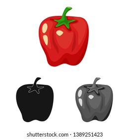 Isolated object of pepper and red  icon. Collection of pepper and vegetable stock vector illustration.