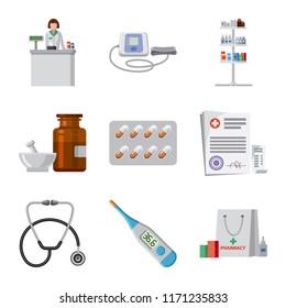 Isolated object of pharmacy and hospital icon. Collection of pharmacy and business stock symbol for web.