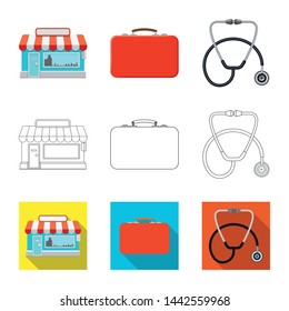 Isolated object of pharmacy and hospital icon. Collection of pharmacy and business vector icon for stock.