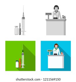 Isolated object of pharmacy and hospital logo. Set of pharmacy and business stock vector illustration.