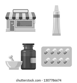 Isolated object of pharmacy and hospital logo. Set of pharmacy and business vector icon for stock.