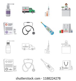 Isolated object of pharmacy and hospital sign. Set of pharmacy and business stock vector illustration.