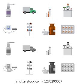 Isolated object of pharmacy and hospital sign. Collection of pharmacy and business stock vector illustration.