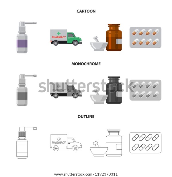 Isolated object of pharmacy and\
hospital sign. Set of pharmacy and business vector icon for\
stock.
