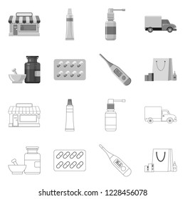 Isolated object of pharmacy and hospital symbol. Set of pharmacy and business stock vector illustration.