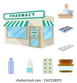Isolated object of pharmacy and pharmaceutical symbol. Set of pharmacy and health vector icon for stock.