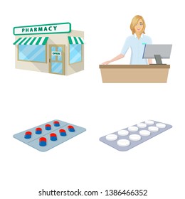 Isolated object of pharmacy and pharmaceutical symbol. Collection of pharmacy and health stock vector illustration.