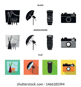 Isolated object of photoshoot and work logo. Collection of photoshoot and hobbies stock vector illustration.