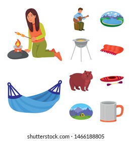 Isolated object of picnic and nature sign. Set of picnic and travel stock vector illustration.