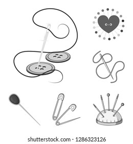 Isolated object of pin and sewing icon. Set of pin and sketch stock vector illustration.