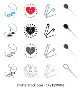 Isolated object of pin and sewing sign. Set of pin and sketch stock vector illustration.