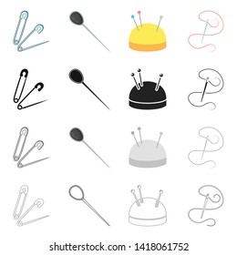 Isolated object of pin and sewing symbol. Collection of pin and sketch vector icon for stock.