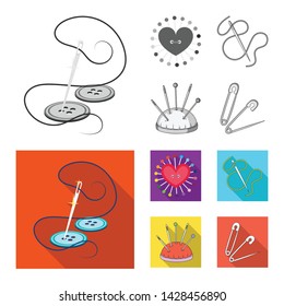 Isolated object of pin and sewing symbol. Collection of pin and sketch stock vector illustration.