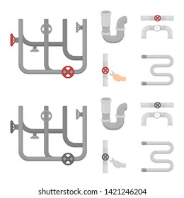 Isolated object of pipe and plumbing icon. Collection of pipe and metal stock vector illustration.