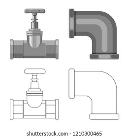 Isolated object of pipe and tube symbol. Collection of pipe and pipeline stock symbol for web.
