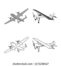 Isolated object of plane and transport icon. Collection of plane and sky stock symbol for web.