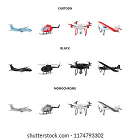 Isolated object of plane and transport icon. Collection of plane and sky vector icon for stock.