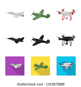 Isolated object of plane and transport icon. Collection of plane and sky vector icon for stock.