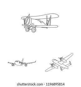 Isolated object of plane and transport icon. Set of plane and sky vector icon for stock.