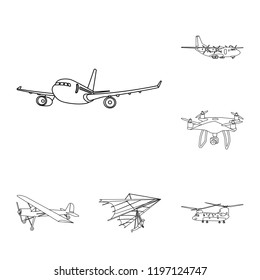 Isolated object of plane and transport icon. Collection of plane and sky stock vector illustration.