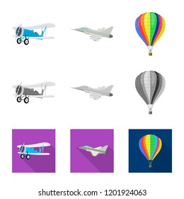 Isolated object of plane and transport icon. Collection of plane and sky vector icon for stock.
