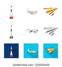 Isolated object of plane and transport icon. Set of plane and sky stock vector illustration.