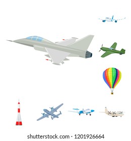 Isolated object of plane and transport icon. Collection of plane and sky vector icon for stock.