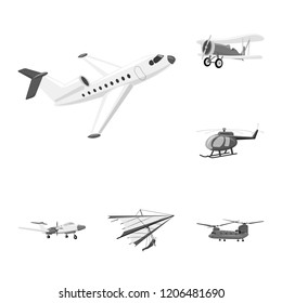 Isolated object of plane and transport icon. Set of plane and sky vector icon for stock.