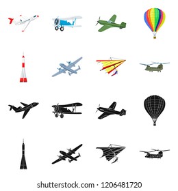 Isolated object of plane and transport icon. Collection of plane and sky vector icon for stock.