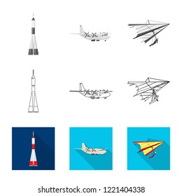 Isolated object of plane and transport icon. Set of plane and sky stock vector illustration.
