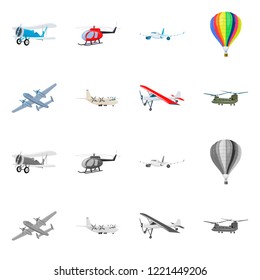 Isolated object of plane and transport icon. Set of plane and sky stock vector illustration.