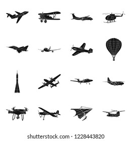 Isolated object of plane and transport icon. Set of plane and sky stock vector illustration.