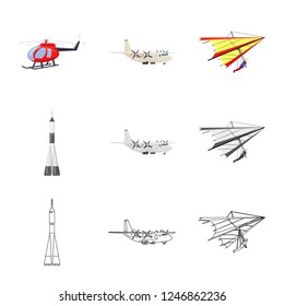 Isolated object of plane and transport icon. Collection of plane and sky stock vector illustration.