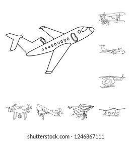 Isolated object of plane and transport icon. Collection of plane and sky stock vector illustration.