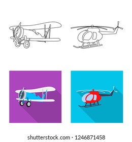 Isolated object of plane and transport icon. Set of plane and sky vector icon for stock.