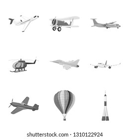 Isolated object of plane and transport icon. Set of plane and sky stock symbol for web.