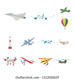 Isolated object of plane and transport icon. Set of plane and sky stock symbol for web.